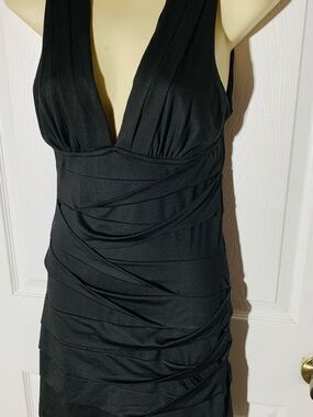 Forever 21 XXI Little Black Dress Ruched Deep Plunge Mini Party Dress